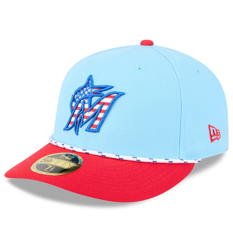 MLB マーリンズ キャップ 2025 独立記念 Fourth of July Low Profile 59FIFTY Fitted ニューエラ/New Era ライトブルー レッド