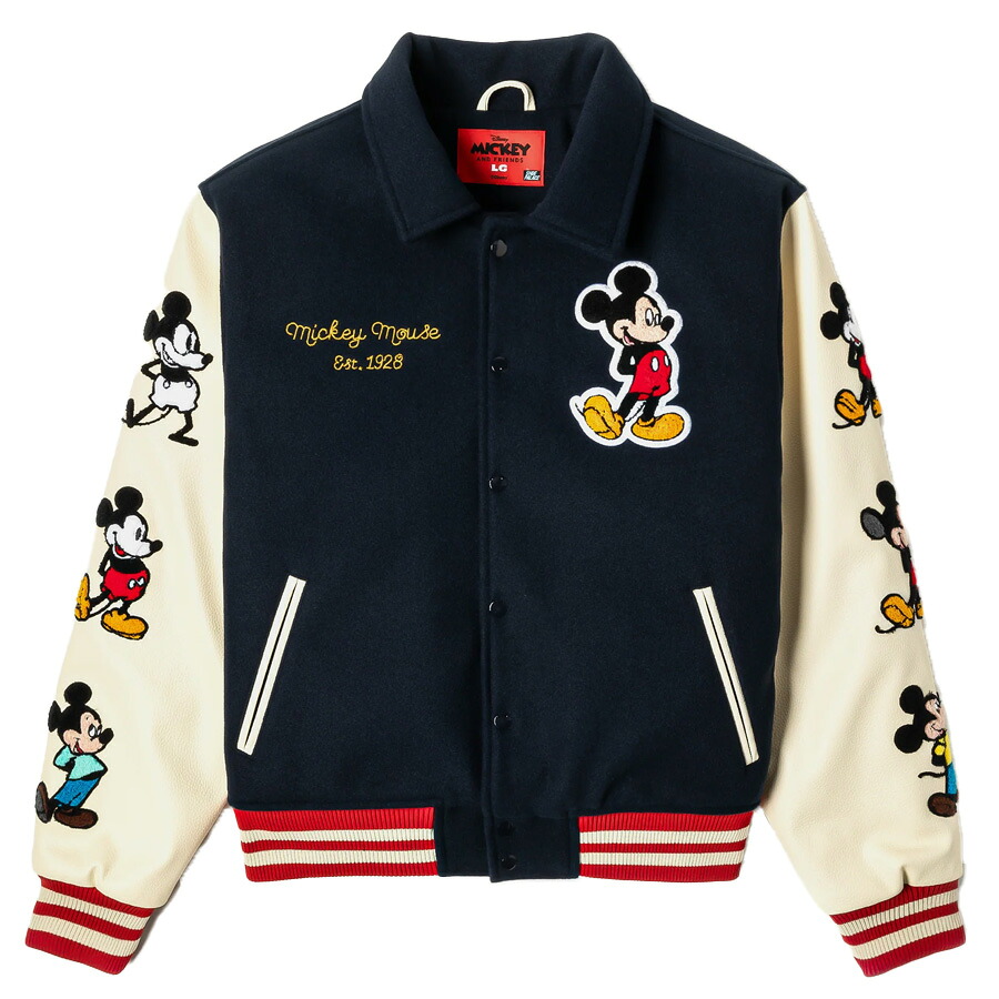 Disney ジャケット 【海外買付】ディズニー ミッキー and Friends バーシティー スタジャン Shoe Palace ネイビー アイボリー