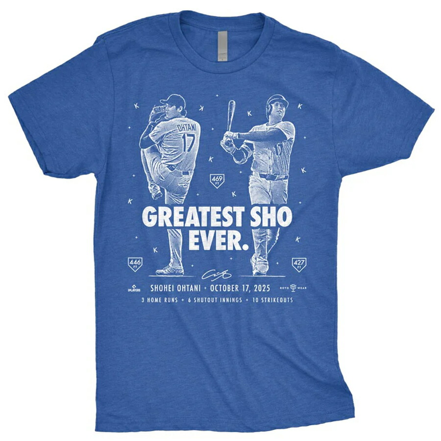 MLB 大谷翔平 ドジャース Tシャツ 2025 ナ・リーグ優勝 Greatest Sho Ever T-Shirt RotoWear ロイヤル