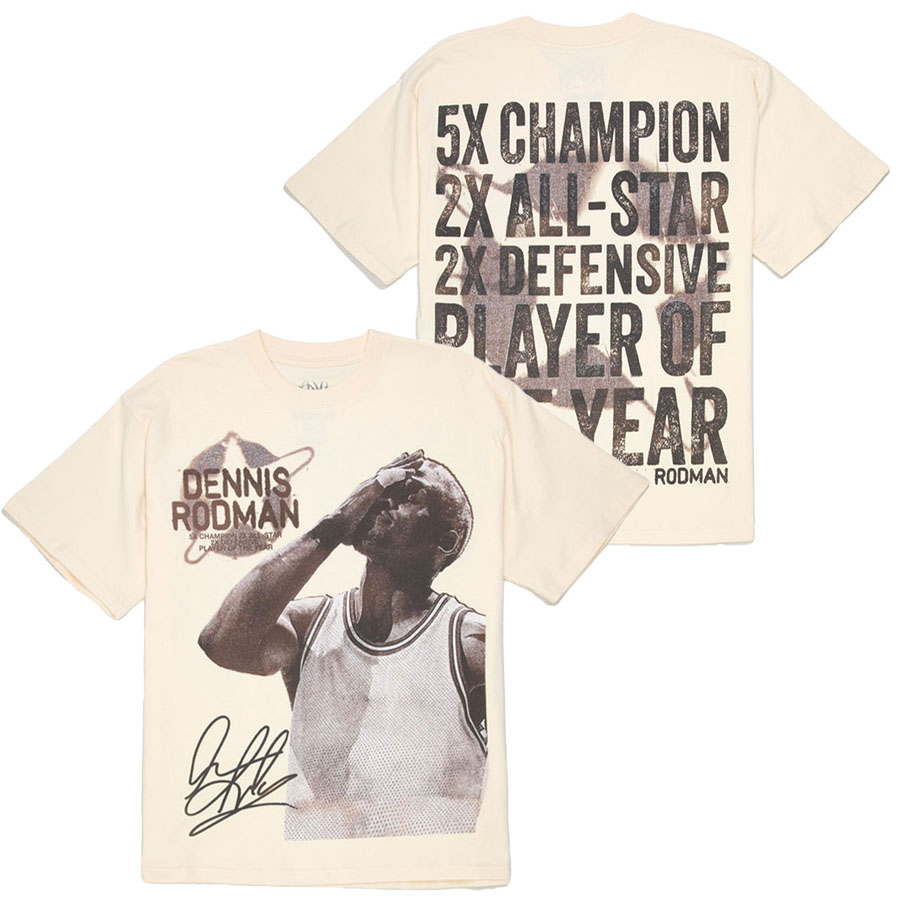 NBA デニス・ロッドマン Tシャツ 【現地買付】Stats Boxy T-Shirt ロッドマンアパレル Rodman Apparel クリーム｜映画エンタメショップ SELECTION