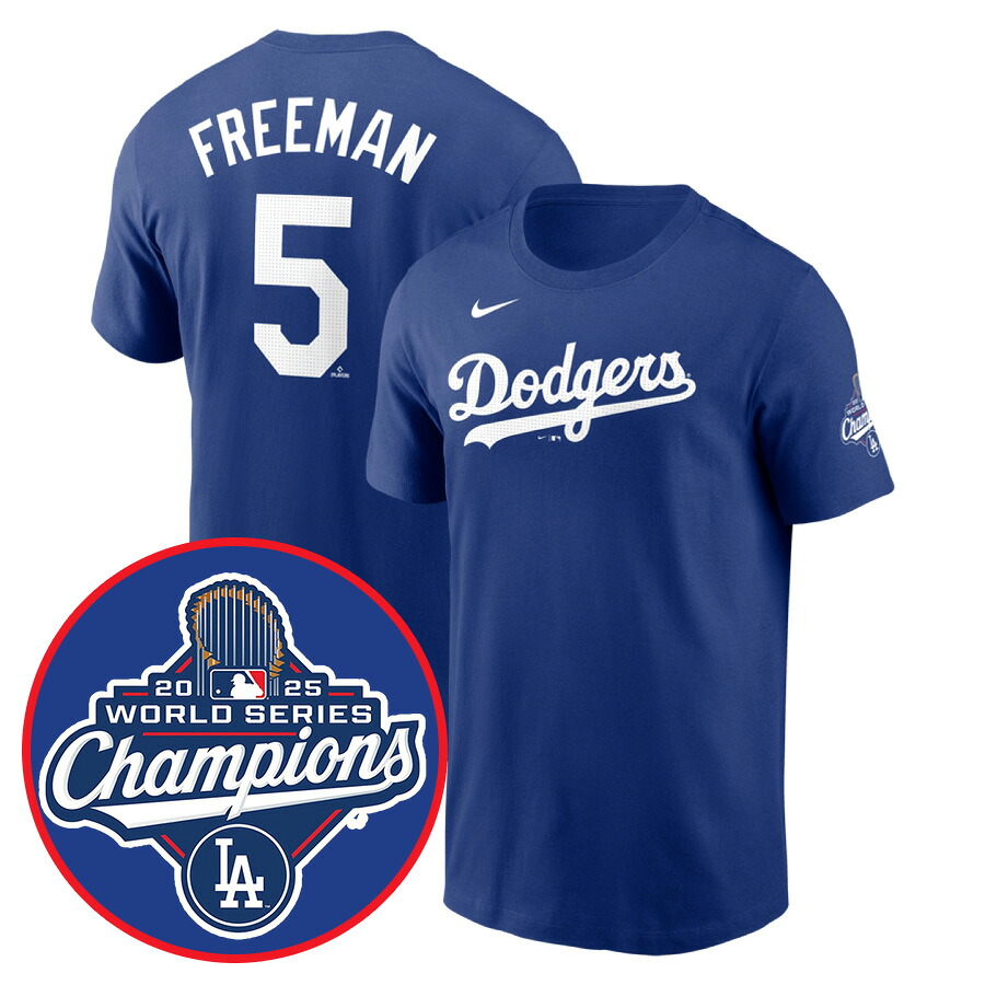 MLB フレディ・フリーマン ドジャース Tシャツ 【海外モデル】ワールドシリーズ2025優勝記念 ネーム＆ナンバー ナイキ/Nike ロイヤル｜映画エンタメショップ SELECTION