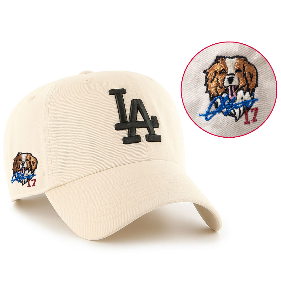 MLB 大谷翔平 ドジャース キャップ 【現地買付セレクション特注】デコピン デコイ Clean Up Cap サイン刺繍 47Brand Ivory/Black