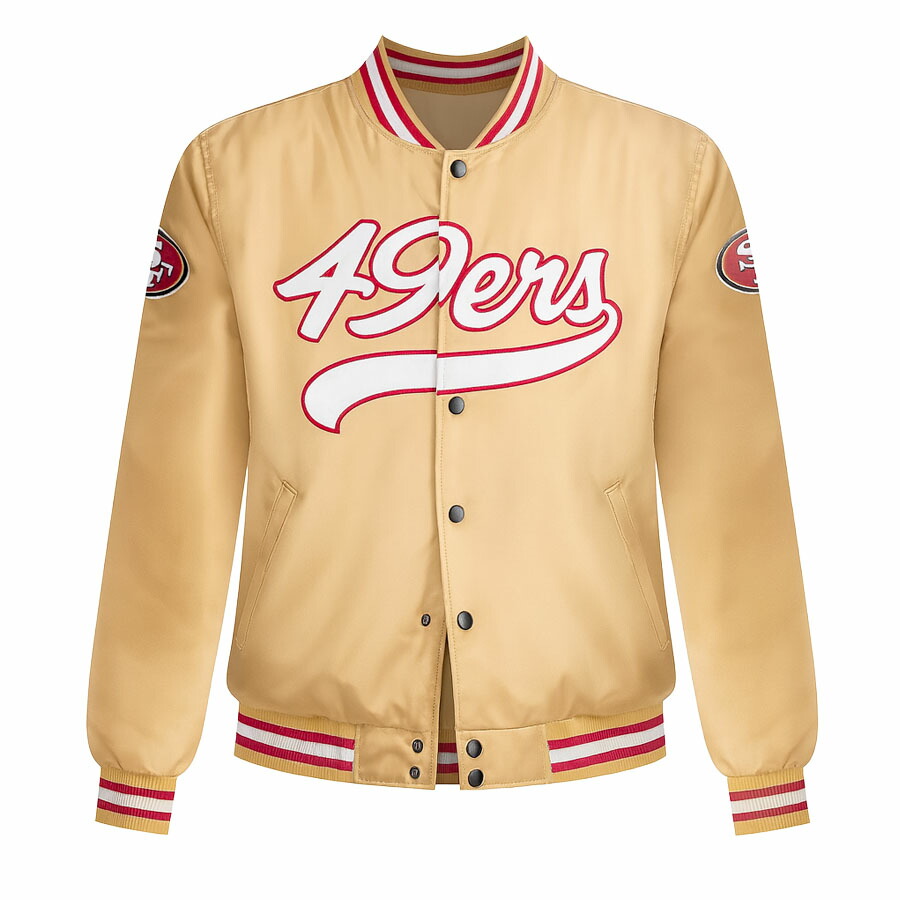 NFL 49ers ジャケット 【現地買付】ウルトラゲームTeam Logos サテン スタジャン Ultra Game ゴールド