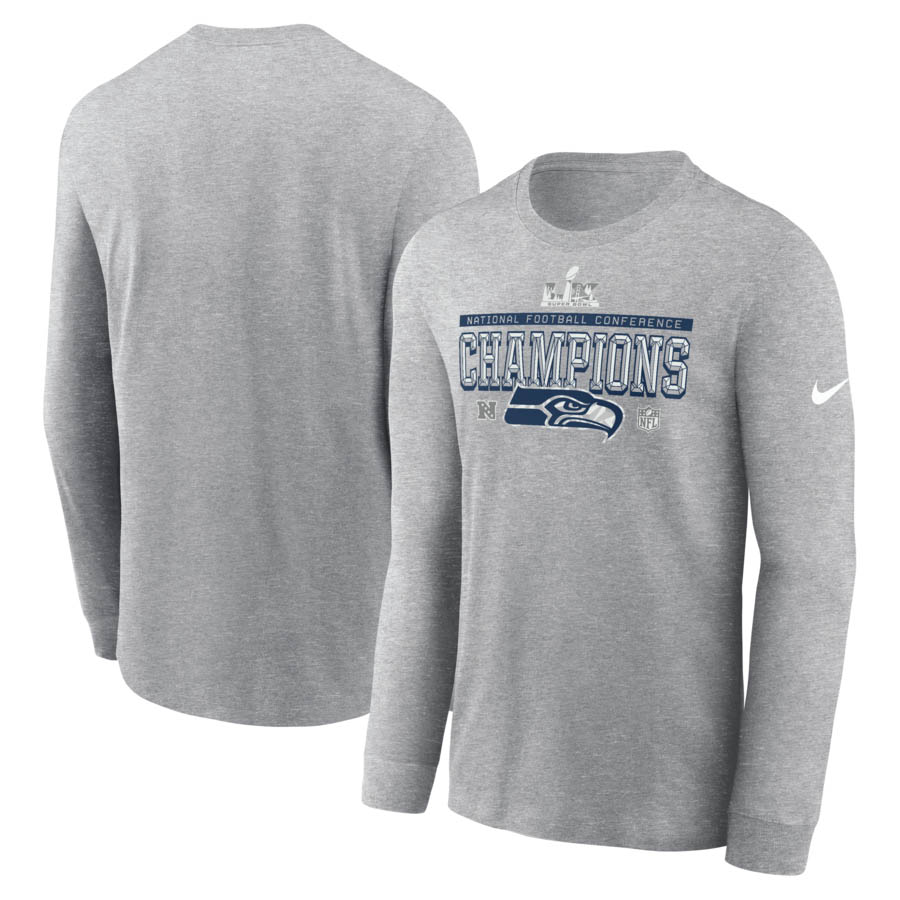 NFL シーホークス Tシャツ 【海外モデル】2025 NFC 優勝 ロッカールーム Trophy Collection Long Sleeve T-Shirt ナイキ/Nike ヘザーグレー