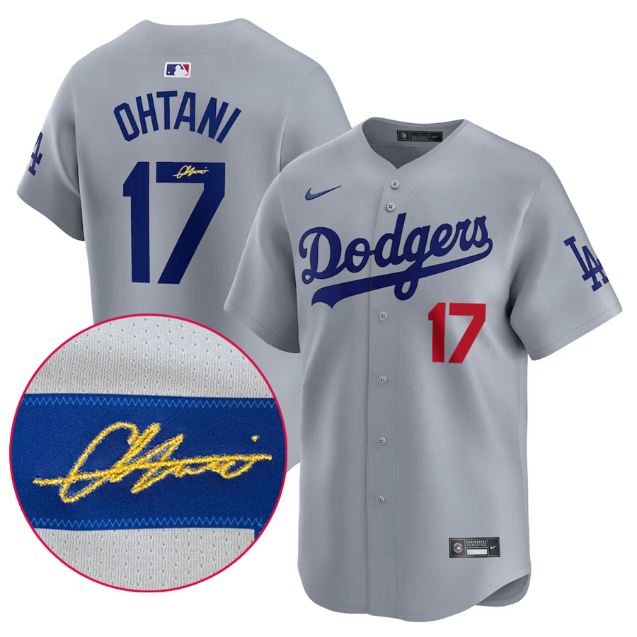 MLB 大谷翔平 ドジャース 制服 【外国でカスタム】書き判刺しゅう リミテッドジャージ Limited Jersey ナイキ/Nike 薄墨色