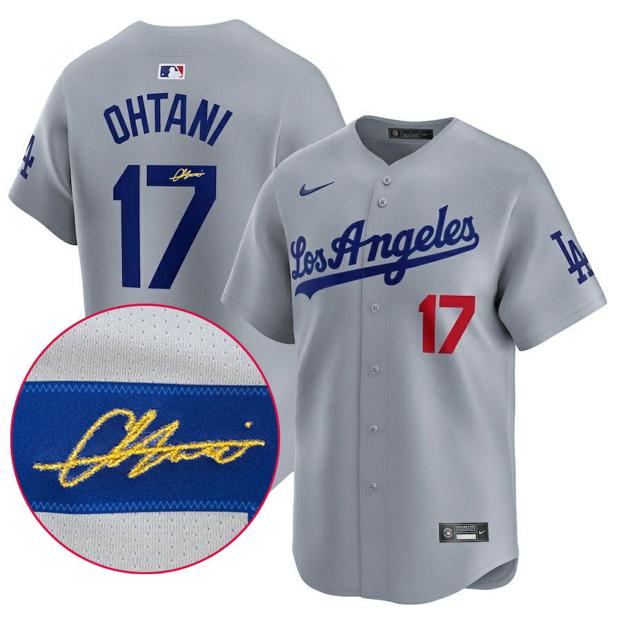 MLB 大谷翔平 ドジャース 制服 【外国でカスタム】書き判刺しゅう リミテッドジャージ Limited Jersey ナイキ/Nike 読み込む 薄墨色