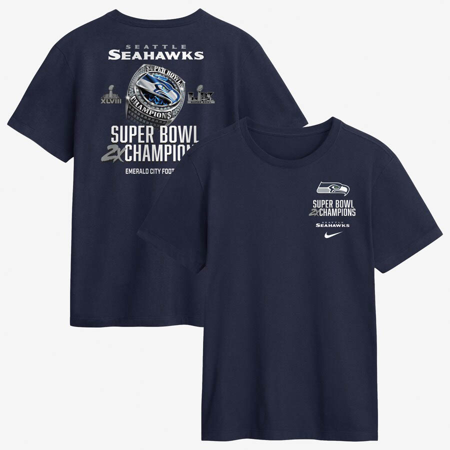 NFL シーホークス プルオーバー 第60回スーパーボウル 贏ち得る 連覇 2x Downtown Ring Club T-Shirt ナイキ/Nike カレッジネイビー