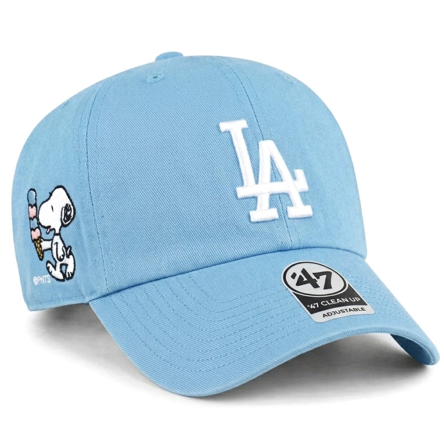 MLB ドジャース キャップ 【現地買付特注】スヌーピー Holding Ice Cream Side Patch Clean Up Cap チャーリー・ブラウン 47Brand Sky Blue|映画エンタメショップ SELECTION