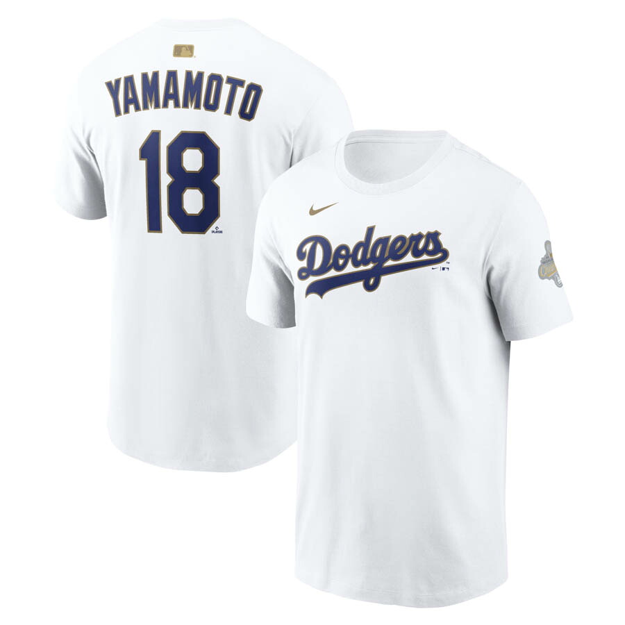 MLB 山本由伸 ドジャース Tシャツ 【海外モデル】WS2025優勝 ゴールドコレクション ネーム&ナンバー ナイキ/Nike ホワイト|映画エンタメショップ SELECTION