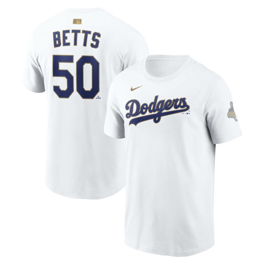 MLB ムーキー・ベッツ ドジャース Tシャツ 【海外モデル】WS2025優勝 ゴールドコレクション ネーム＆ナンバー ナイキ/Nike ホワイト｜映画エンタメショップ SELECTION