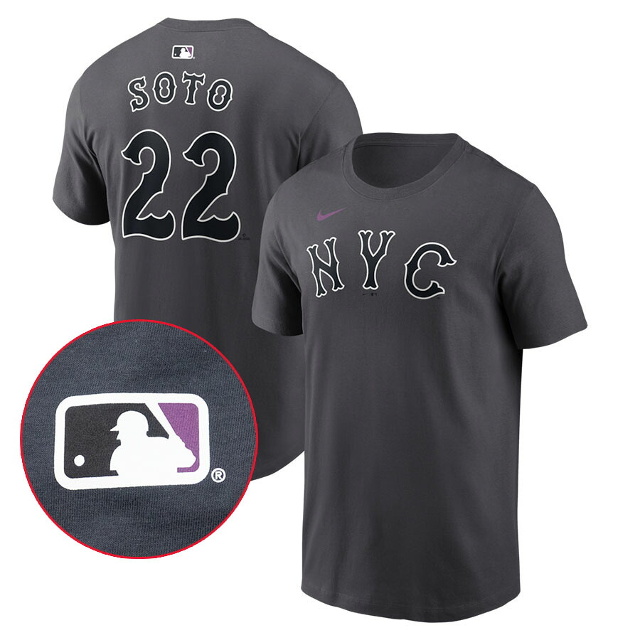 MLB フアン・ソト メッツ プルオーバー 【2026年青写真】シティコネクト City Connect 名まえ＆電話番号 ナイキ/Nike アンスラサイト