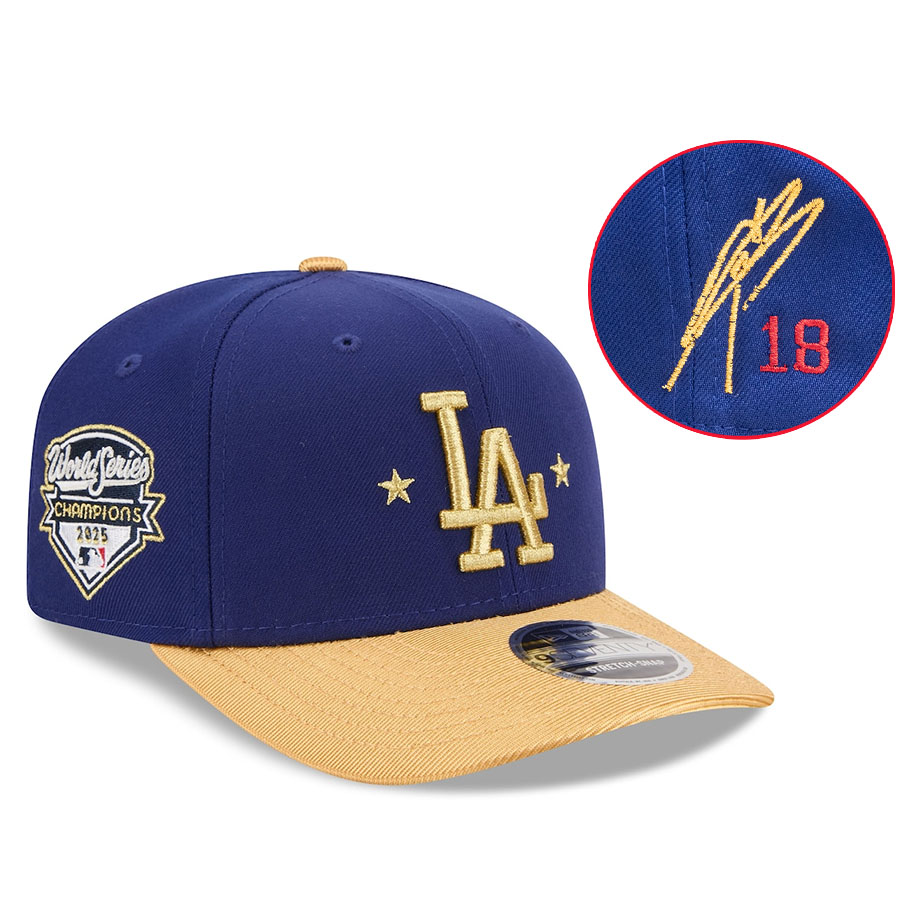 MLB 山本由伸 ドジャース 旗がしら 【外国でカスタム】表われ刺しゅう WS2025贏ち得る ゴールド寄せあわせ 9SEVENTY  ニュー内鰓/New Era ロイヤル ゴールド