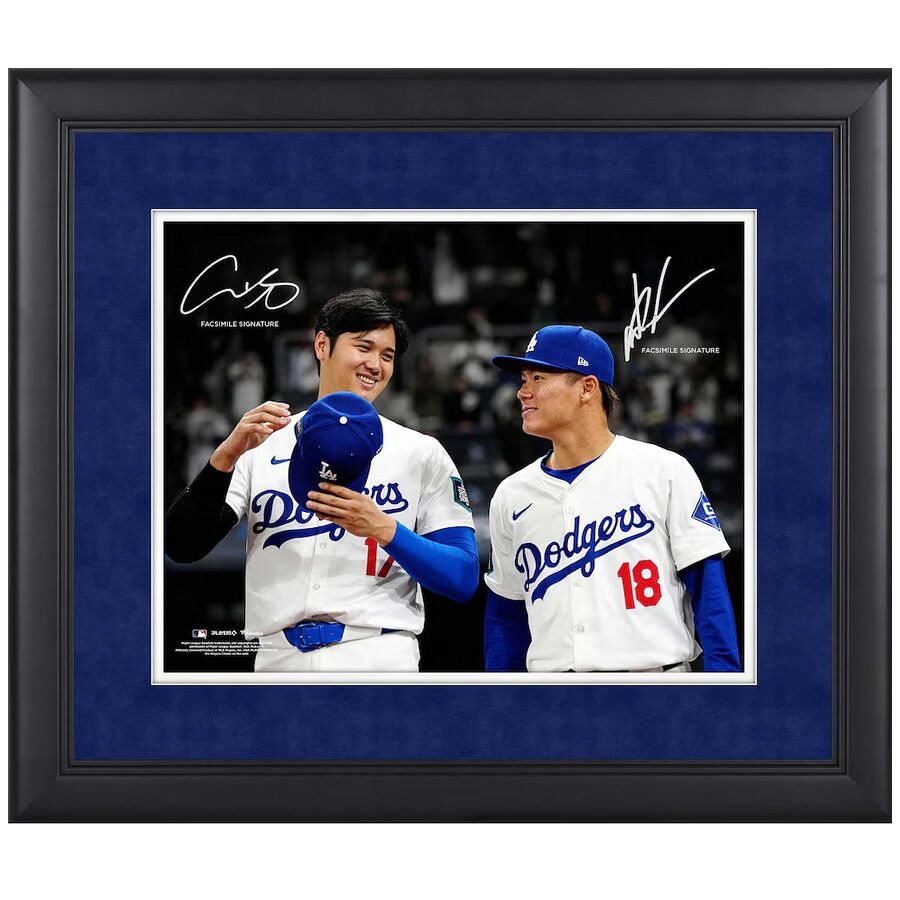 MLB 大谷翔平＆山本由伸 ドジャース 映し絵ひな形 Facsimile Signature Framed Spotlight Photograph 息吹き Fanatics Authentic