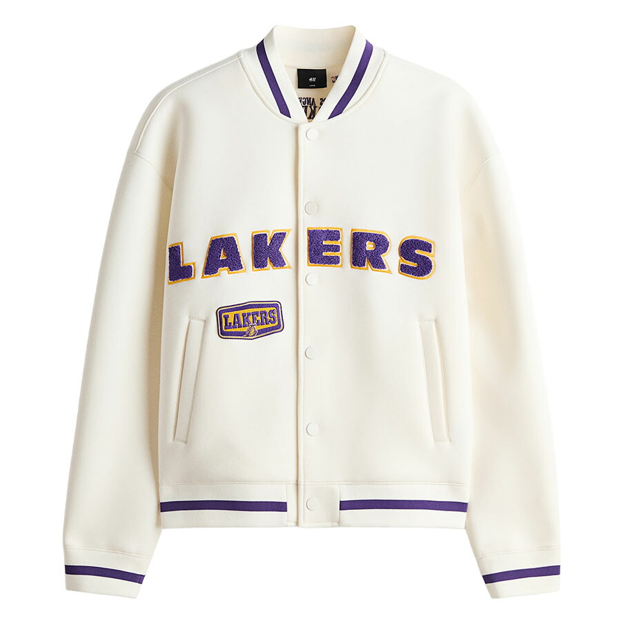 NBA レイカーズ ジャケット 【現地買付】Loose-Fit Scuba ベースボールジャケット Jacket H&M ホワイト｜映画エンタメショップ SELECTION