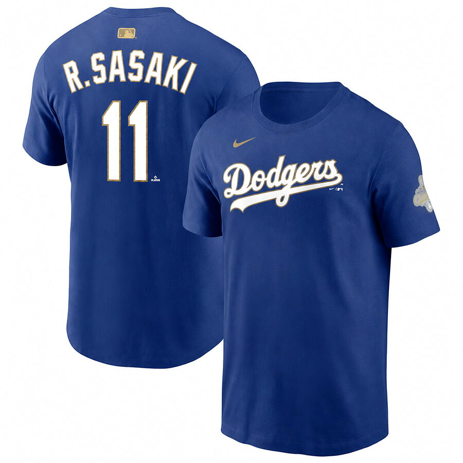 MLB 佐々木朗希 ドジャース Tシャツ 【海外モデル】WS2025優勝 ゴールドコレクション ネーム&ナンバー ナイキ/Nike ロイヤル|映画エンタメショップ SELECTION