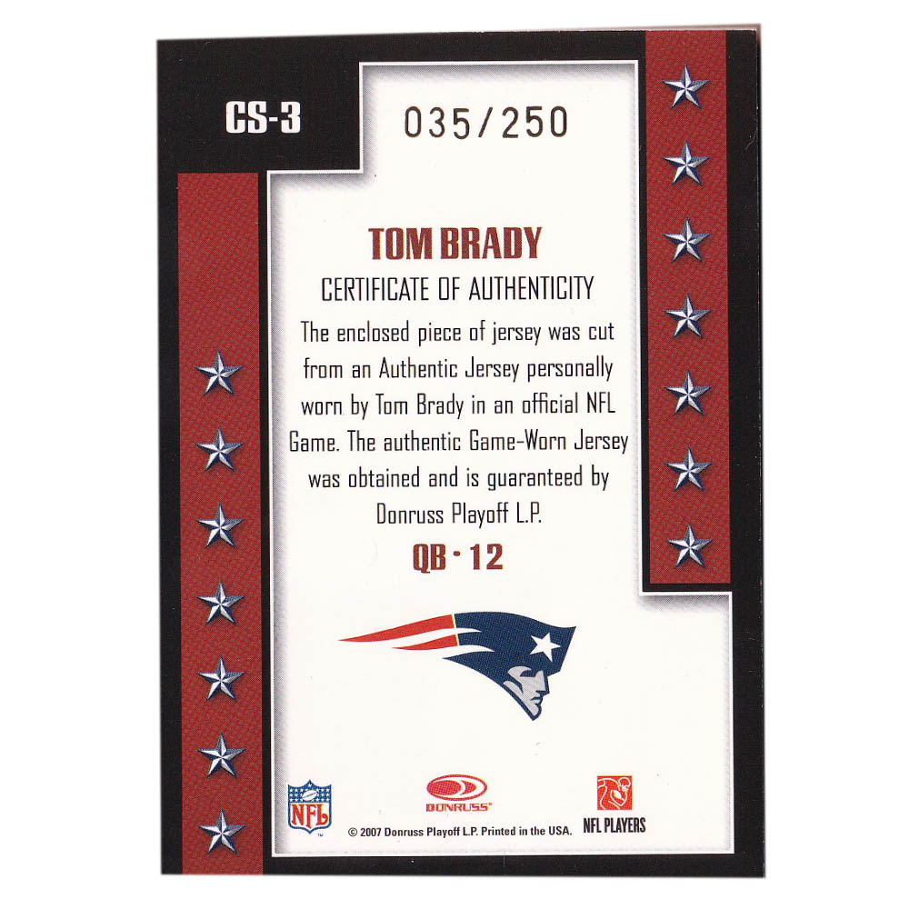 初売り大特価 Threads Nfl トム ブレイディ 07 Century Stars Stars Materials Card 035 250 トレーディングカード Card Donruss Mlb Nbaグッズショップ ペイトリオッツ トレーディングカード Selectionあす楽対応 実使用のユニフォームの一部が封入 Nfl プレーヤー