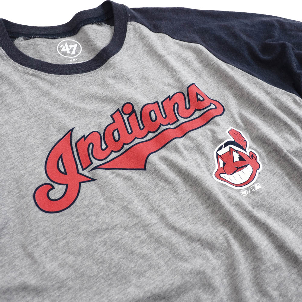 現金特価 Mlb 7分袖 メンズ Tシャツ Tシャツ インディアンス 47ブランド ワフー酋長 グレー Brand 47 メンズファッション Mlb apa02