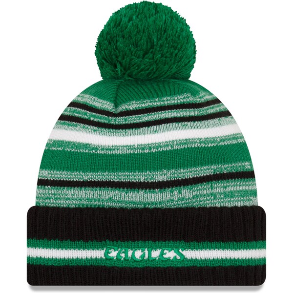 Nfl イーグルス ニットキャップ 21 サイドライン Historic Pom Cuffed Knit Hat ニット帽 ニューエラ New Era グリーン ブラック Oswegocountybusiness Com