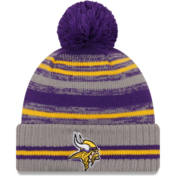 Nfl バイキングス 編物主将 21 面蹊 Sideline Sport Pom Cuffed Knit Hat ニューエラ New Era 鼠色 Crunchusers Com