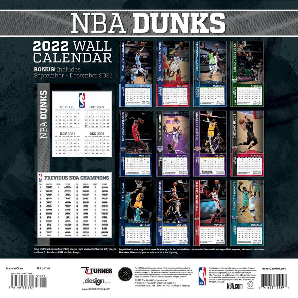 Nba カレンダー 22年 12x12 ダンク 壁掛け Calendar Turner Wdcolledge Com