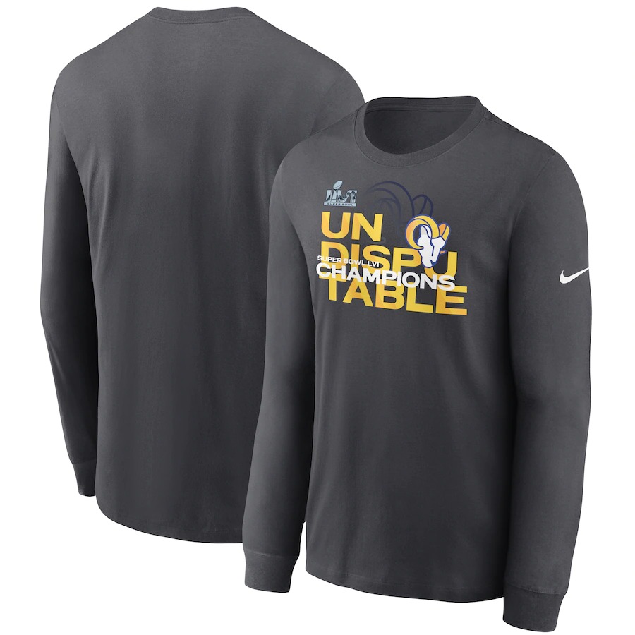 NFL ラムズ プルオーバー 第56回 スーパーボウル 勝ちえる不死化 Super Bowl LVI Champions Slogan Tee ナイキ/Nike アンスラサイト