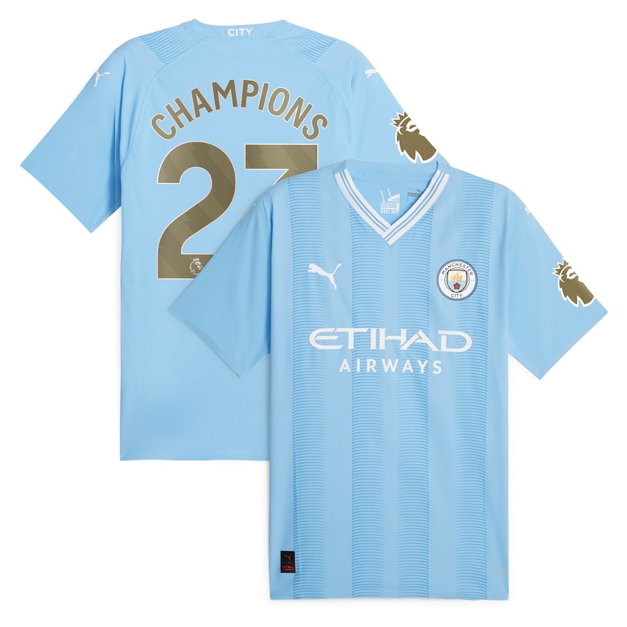 【Soccer サッカー マンチェスター・シティ ユニフォーム 2023/24 プレミアリーグ 優勝 オーセンティック Jersey プーマ スカイブルー SELECTION マンチェスターシティ 22 23シーズン プレミアリーグ優勝記念ユニフォーム L