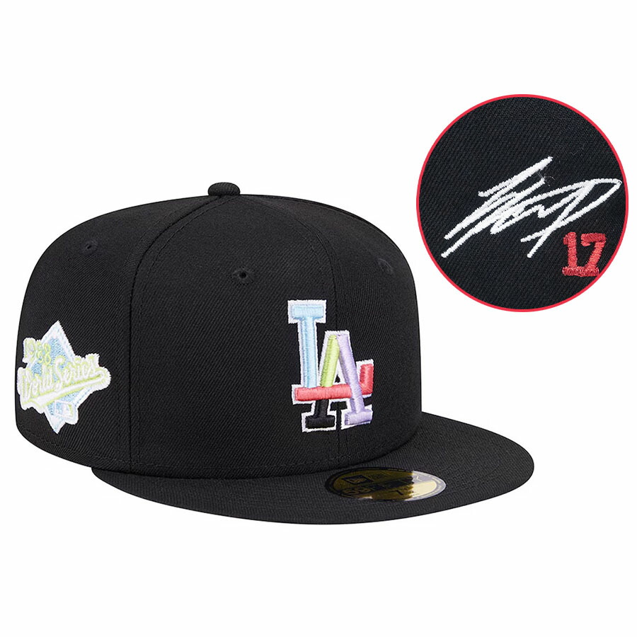 大谷翔平LAドジャースショップ別注BIGフォントNewEraキャップBK3/8 MLB 大谷翔平 ドジャース キャップ サイン刺繍 Basic 9FIFTY