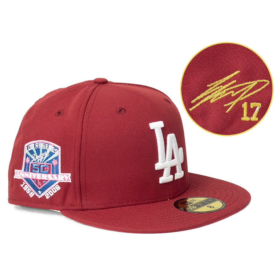 MLB 大谷翔平 ドジャース キャップ 【海外買付】50周年 パッチ 2Tone 59FIFTY Fitted サイン刺繍 ニューエラ/New Era レッド｜MLB.NBAグッズショップ　SELECTION