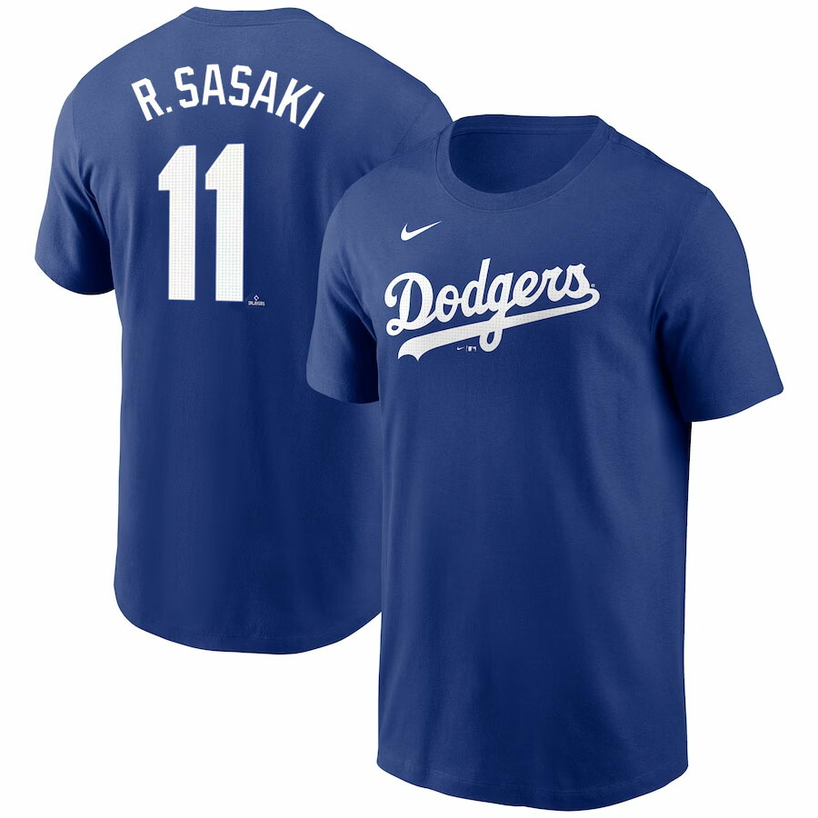 MLBドジャース 佐々木朗希 ネームアンドナンバー Tシャツ Mサイズ NIKE ドジャース 佐々木朗希 ネーム＆ナンバー Tシャツ ブルー(S