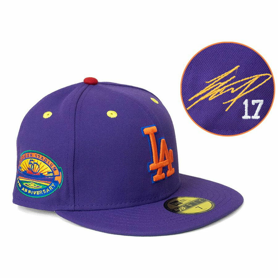 MLB 大谷翔平 ドジャース キャップ 【海外買付】ドジャースタジアム 50周年 サイン刺繍 59FIFTY ニューエラ/New Era パープル