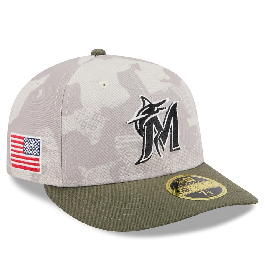 MLB マーリンズ キャップ 【海外モデル】アームドフォーシズデー2025 Low Profile 59FIFTY ニューエラ/New Era ベージュ