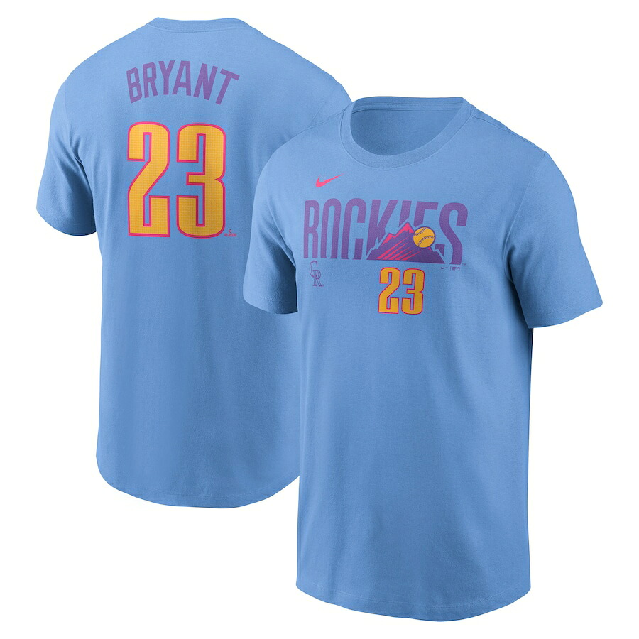 MLB クリス・ブライアント ロッキーズ ティーシャツ 2025 シティーコネクト Fuse 名まえ＆電話番号 T-Shirt ナイキ/Nike 点火装置青碧