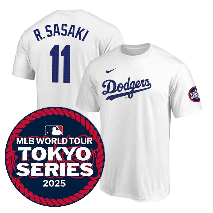 MLB 佐々木朗希 ドジャース Tシャツ 東京シリーズ2025 ネーム&ナンバー ナイキ/Nike ホワイト|MLB.NBAグッズショップ SELECTION