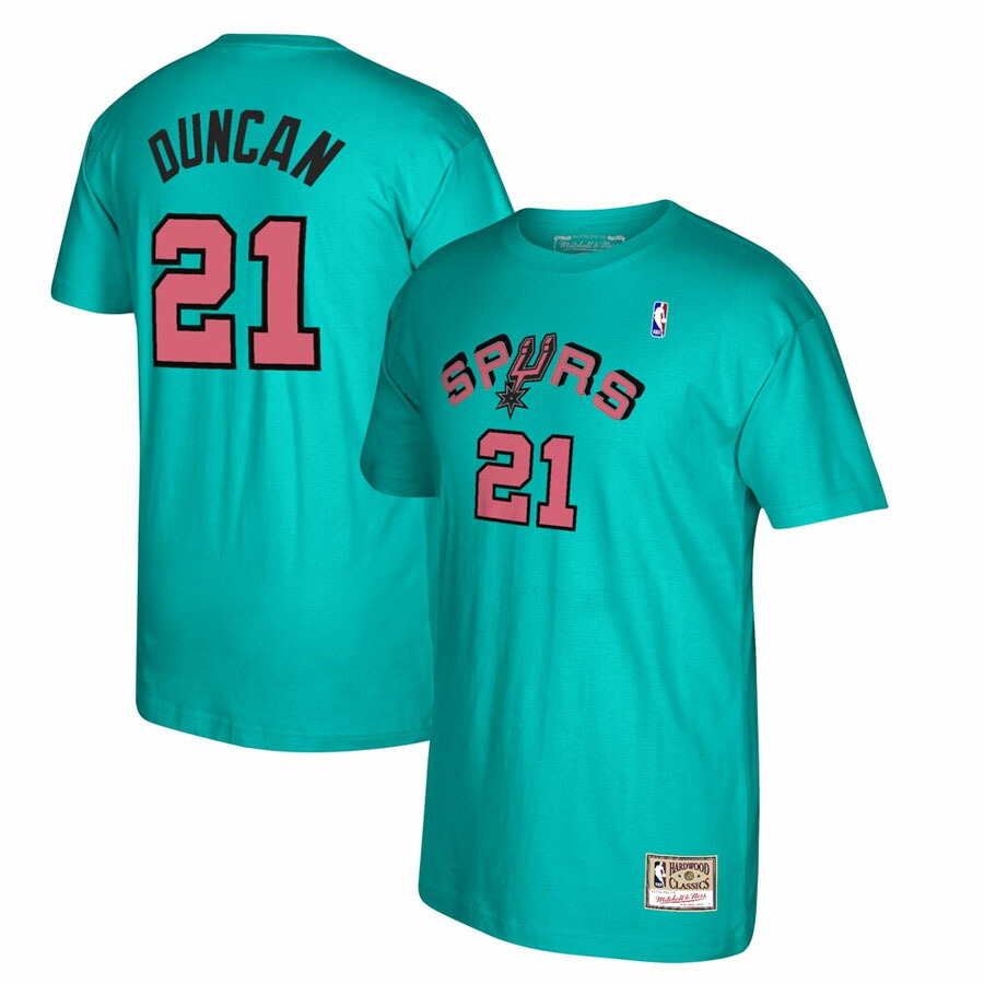 NBA ティム・ダンカン スパーズ Tシャツ 現地買付品 ネーム\u0026ナンバー T-Shirt ミッチェル＆ネス/Mitchell \u0026 Ness ティール