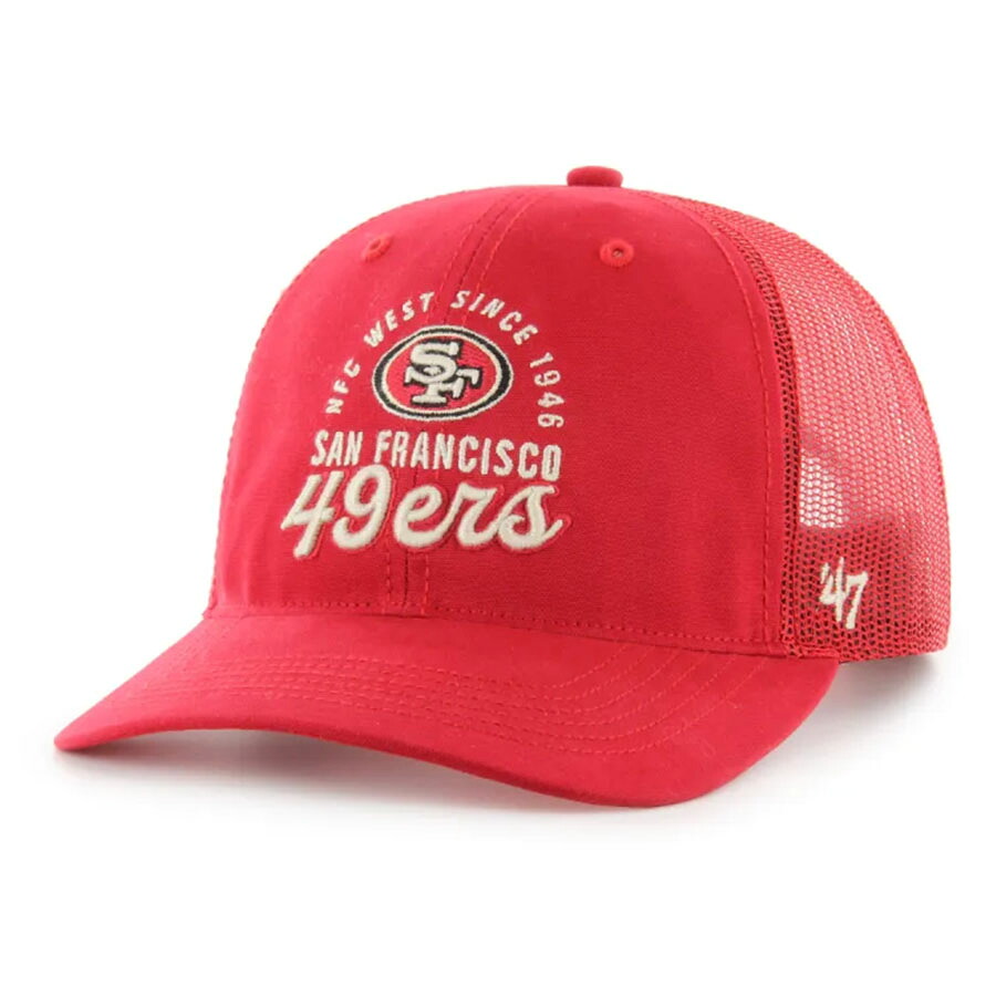 NFL 49ers キャップ 現地買付品 Wordmark Trucker Adjustable Hat 47Brand スカーレット
