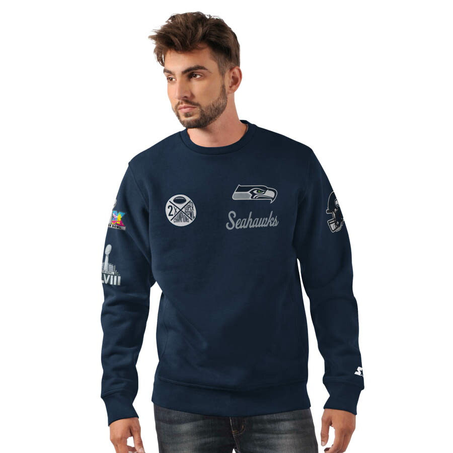 NFL シーホークス スウェットシャツ 第60回スーパーボウル 優勝 連覇 2x Classic Fleece Sweatshirt STARTER カレッジネイビー
