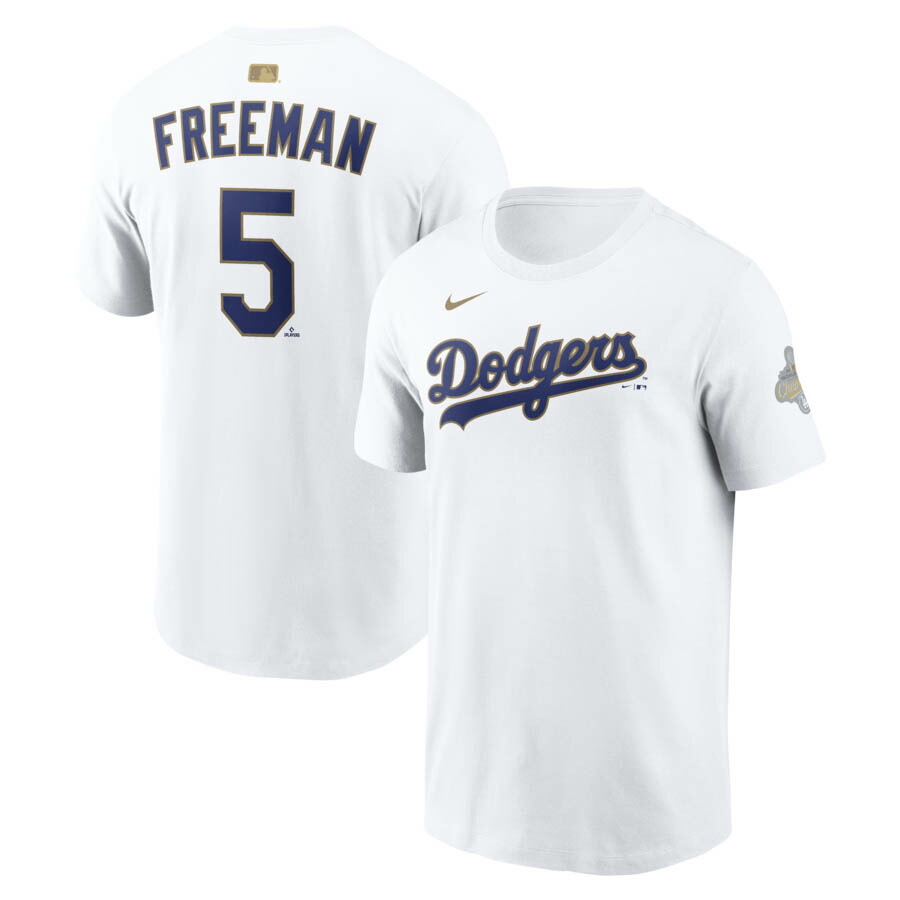 MLB フレディ・フリーマン ドジャース Tシャツ 【海外モデル】WS2025優勝 ゴールドコレクション ネーム＆ナンバー ナイキ/Nike ホワイト｜MLB.NBAグッズショップ　SELECTION