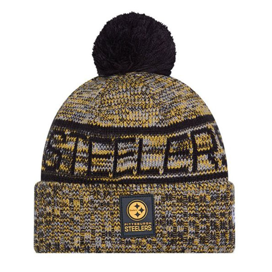 NFL スティーラーズ ニットキャップ 【海外モデル】サイドライン2025 Sport Cuffed Pom Knit Hat ニューエラ/New Era イエロー