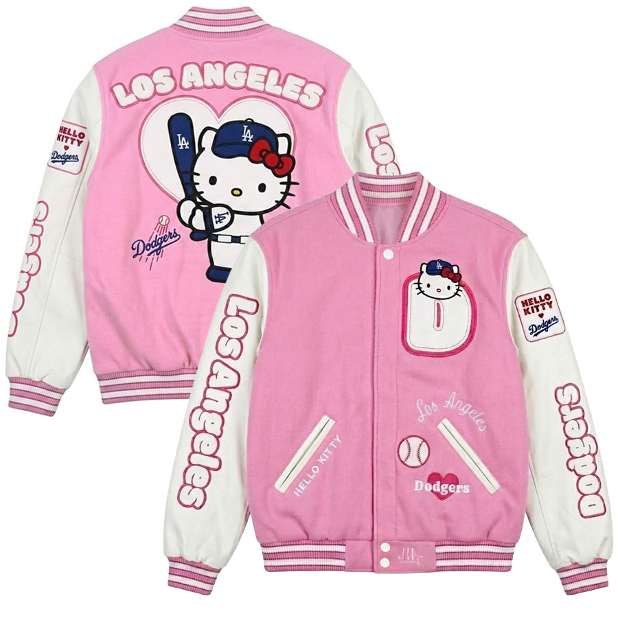 MLB ドジャース スタジャン 日暈 キティー Hello Kitty リヴァーシブル 上衣 アウター サンリオ JH Design Pink/White