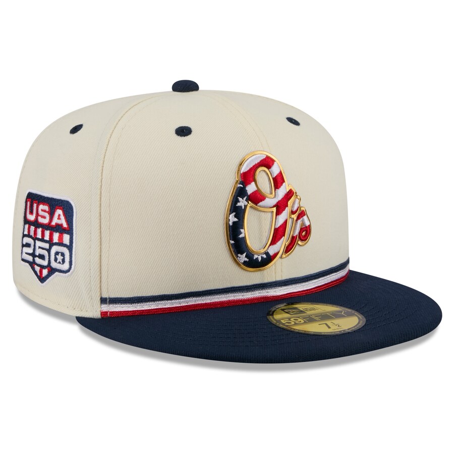 MLB オリオールズ キャップ 【海外モデル】2026 独立記念日 Fourth of July 59FIFTY Fitted Hat ニューエラ/New Era クリーム ネイビー|MLB.NBAグッズショップ SELECTION