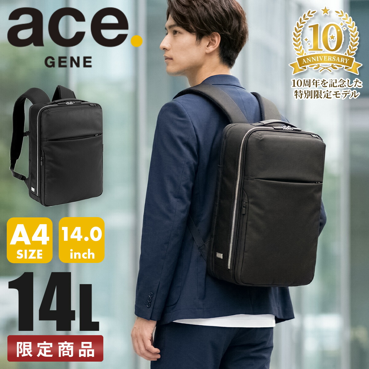 【最大64倍 4/15限定】特典付き ジーンレーベル ガジェタブル R 10th LTD ビジネスリュック ビジネスバッグ メンズ ブランド 通勤 撥水 A4 14L PC収納 14インチ ace. GENE LABEL GADGETABLE R 10th LTD 68961