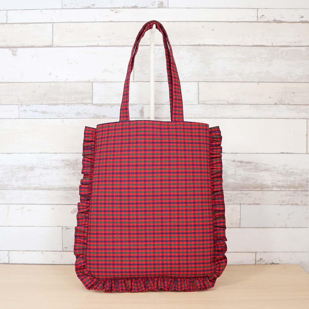楽天市場】赤チェック×生成り ポケット付き 紙袋型トートバッグ／A4