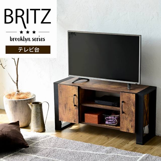 【FBR-0001】 テレビ台 32型 対応 ヴィンテージ 風 幅 90cm ブルックリン インダストリアル アイアン レコーダー収納 木製 脚付き 扉付き 棚付き ひとり暮らし コンパクト 【送料無料】(テレビボード、キャビネット、TV台、テレビ台、AVボード)|セレクトプラス