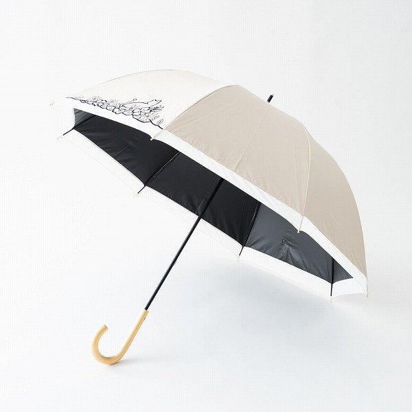 【遮光＆遮熱】黒コーティング晴雨兼用傘　55cm手開き『猫とお花刺繍切継ぎ』【送料無料】 （日傘、ＵＶ対策、紫外線対策、晴雨兼用、傘、雨傘、長傘）