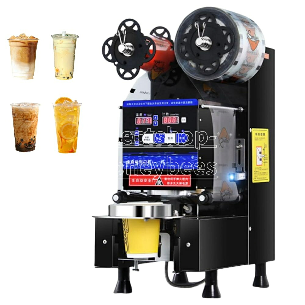 カップシーラー カップシール機 全自動真空シーラー、 卓上/プラスチックカップ、口径90/95mm、バブルティーマシン、 110V自動カップシール機デジタル制御、600~800カップ/時間、お茶・コーヒー・ジュース タピオカミルクティー豆乳 など業務用 (ブラック,中国語版)|SelectShop-Honeybees
