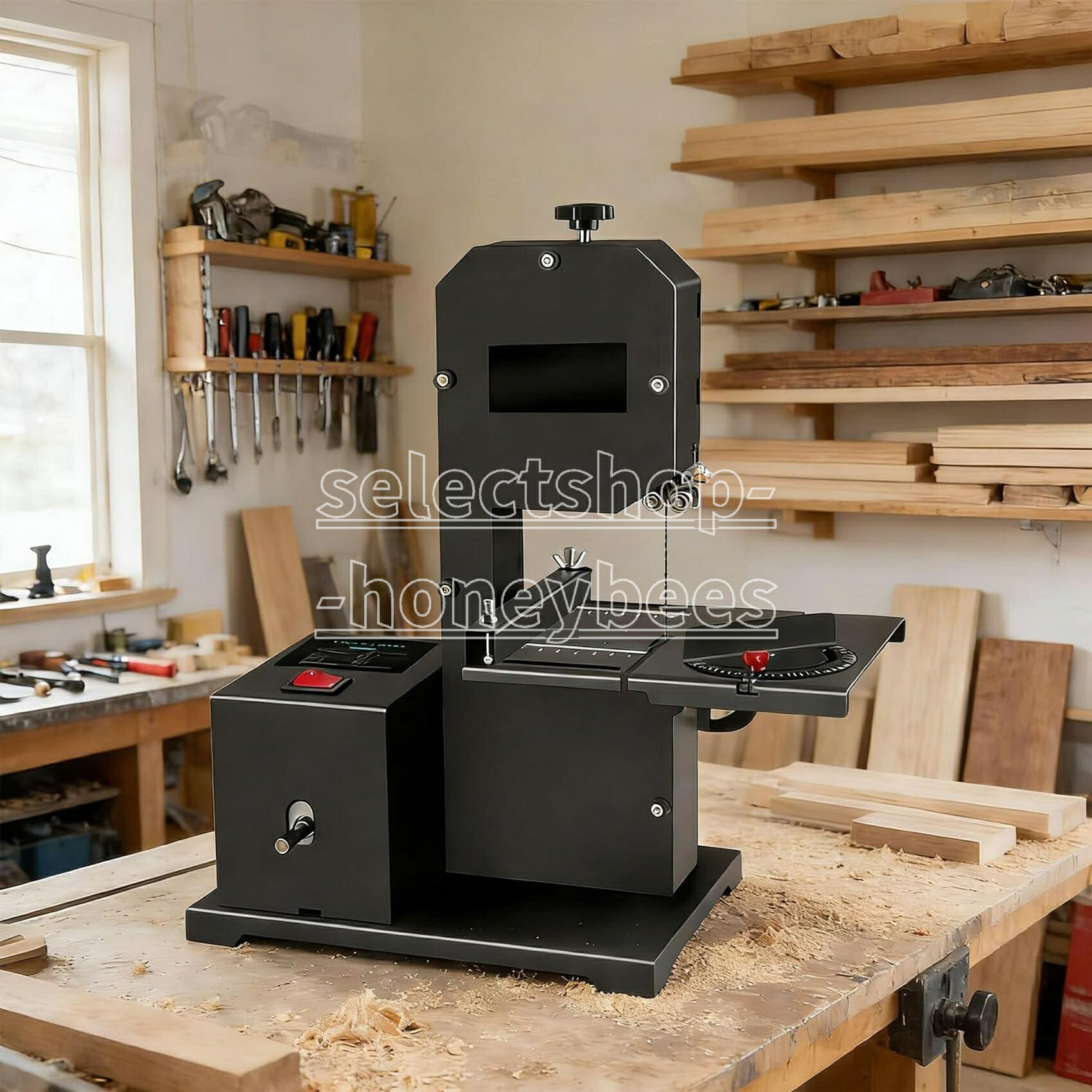 ミニ多役立つことバンドソーマシン 110V 専門的材木切りはなす機 1750RPMベンチトップバンドソーテーブルソー 70粍の切りはなす高さ 90粍のスロート 曲線状の形+一直線撥ねのける 傾斜角度式金属元素速見表0-45° 小ちゃい制作室向け