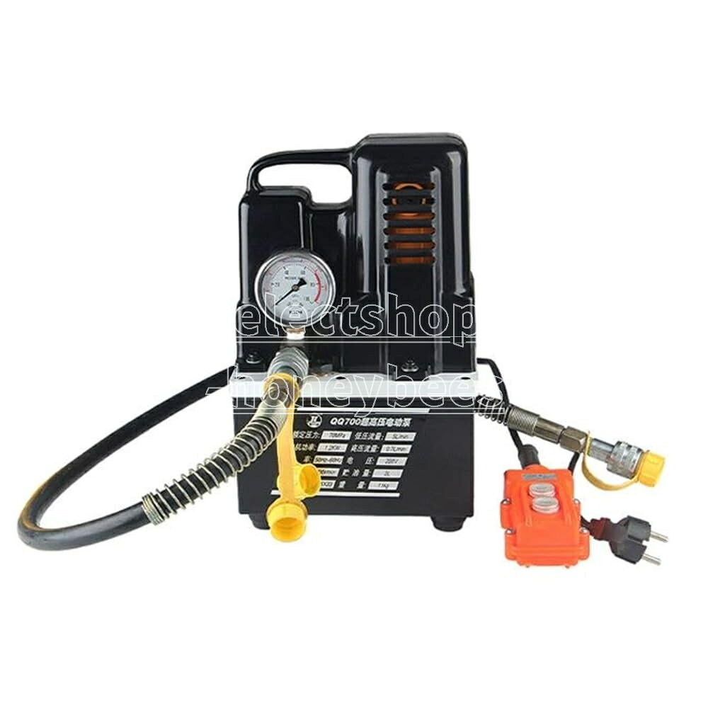 電動油圧ポンプ QQ-700 ポータブル 小型軽量 1.2KW ハイパワー 3700rpm 超高圧 吐出量1.0L/分 ハンドスイッチ付き 油圧ユニット 汎用 パンチング ベンダー ジャッキ 駆動用 ホース2m DIY 作業効率化(2M)