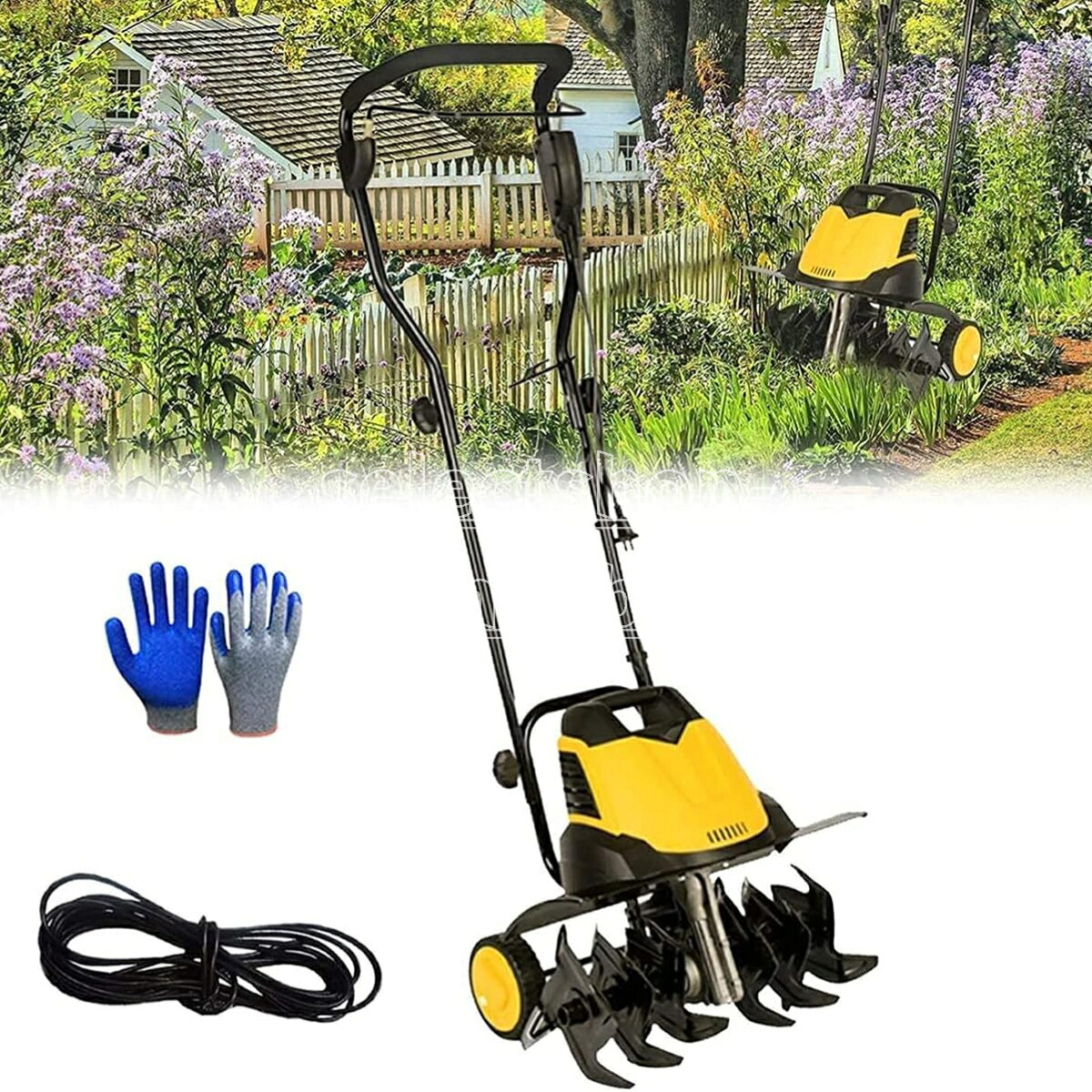 電気園芸耕うん機、2400W耕運機ロータベーター、6枚刃、耕深22cm、プラウ幅45cm、折りたたみ式ロータリーモーターホー、芝生、野菜畑用|SelectShop-Honeybees