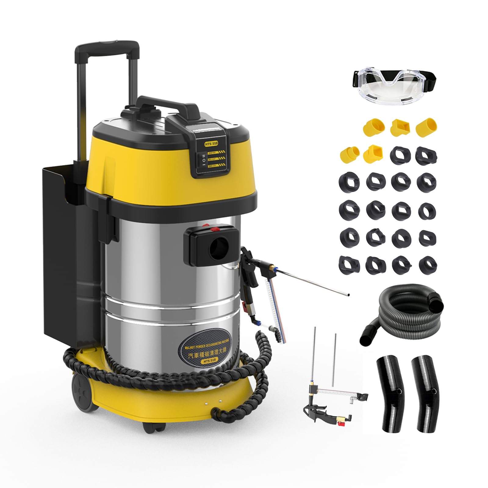 ウォールナットサンド DE-Carbon クリーナー HTS518 エンジンカーボン堆積クリーナー 低速/高速自動脱炭素洗浄クリーナー 吸気管バルブクリーナー 23個の車モデルアダプターと収納ボックス付き 110V/220V
