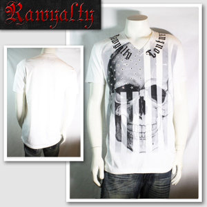新作　LAセレブ着用　雑誌掲載 【RAWYALTY／ロウヤルティ】 星条旗スカルスタッズ Tシャツ（ホワイト・WHT）/メンズ 【インポート】【セレカジ】【正規品】